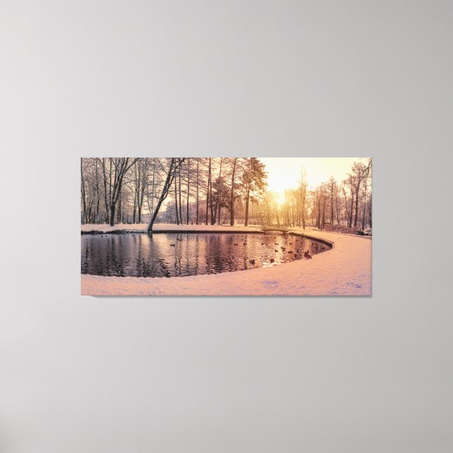 Sunset over park with small frosty lake canvas pri print (Front)