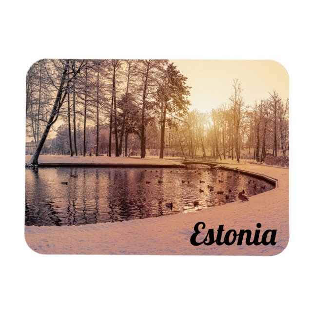 Sunset over park with small frosty lake magnet (Horizontal)