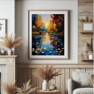 Sunset over Pond Impressionism Photo Print