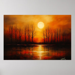 Sunset Over Reflective Water Poster