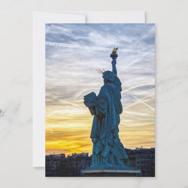 Sunset over Replica of the Liberty Statue in Paris Invitation (Front)