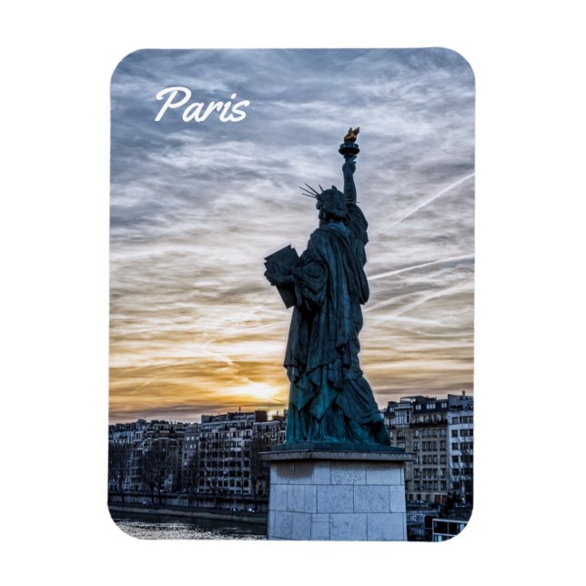 Sunset over Replica of the Liberty Statue in Paris Magnet (Vertical)