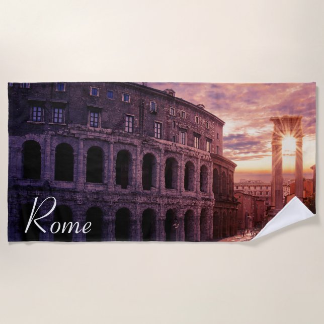 Sunset over Rome Colosseum in Rome Beach Towel (Front)