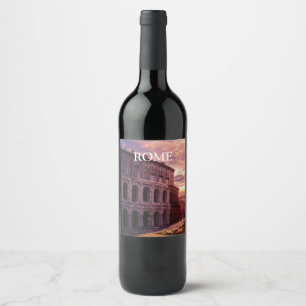 Sunset over Rome Colosseum in Rome Wine Label