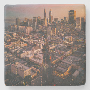 Sunset Over San Francisco Financial District Stone Coaster