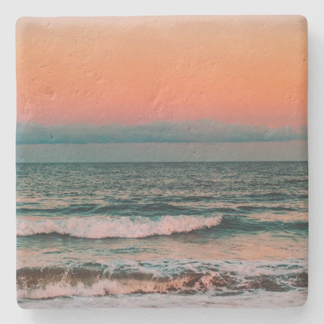 sunset over sea stone coaster (Front)