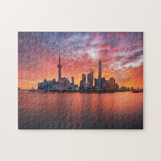Sunset Over Shanghai Skyline Travel Cityscape Jigsaw Puzzle (Horizontal)