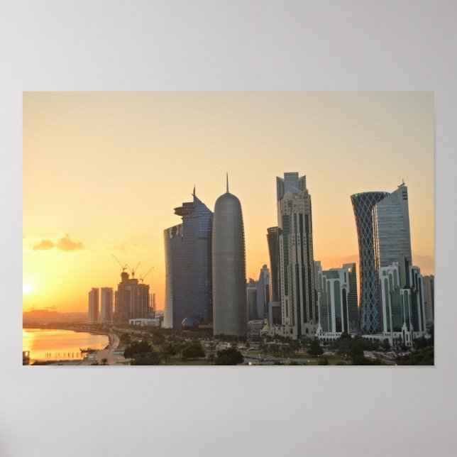 Sunset over skyline of Doha, Qatar Poster (Front)