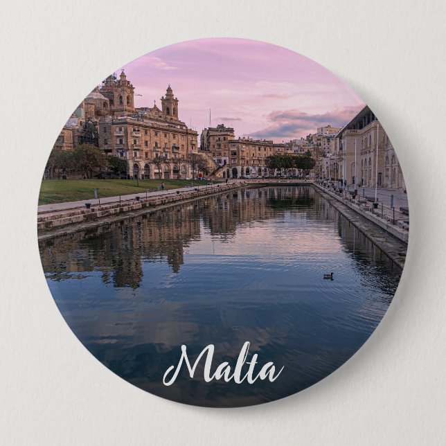 Sunset over small canal in Cospicua, Malta 10 Cm Round Badge (Front)