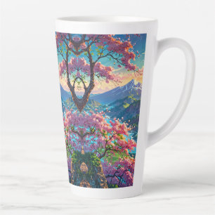 Sunset Over Snow Capped Mountain and Blossoming Latte Mug