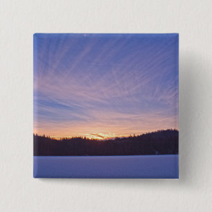 Sunset over Snow-covered Winter Lake & Trees 15 Cm Square Badge