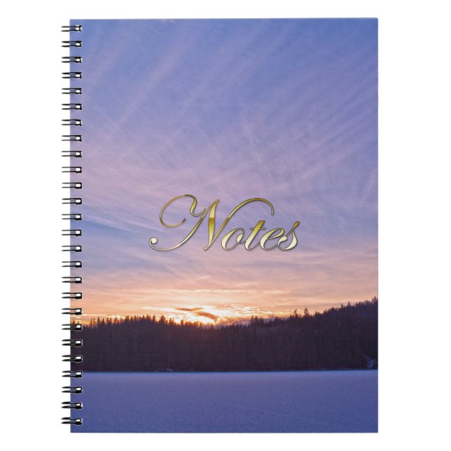 Sunset over Snow-covered Winter Lake & Trees Spiral Notebook (Front)