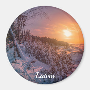Sunset over snow sea coast magnet