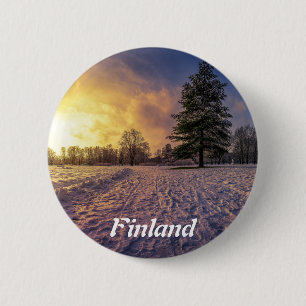 Sunset over snowy winter park 6 cm round badge