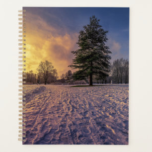Sunset over snowy winter park planner