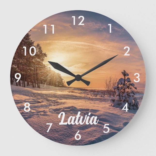 Sunset over snowy winter sea coast large clock (Front)