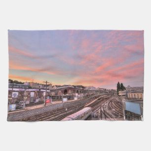 Sunset Over Spittelau, Vienna Austria Tea Towel