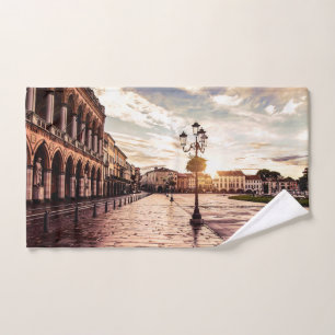 Sunset over square in Padova in Italy Bath Towel Set