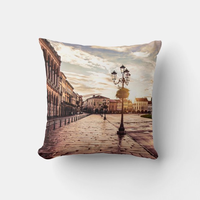 Sunset over square in Padova in Italy Cushion (Front)