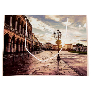 Sunset over square in Padova in Italy Large Gift Bag