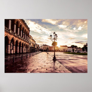 Sunset over square in Padova in Italy Poster