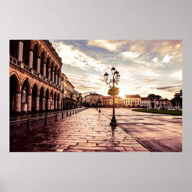 Sunset over square in Padova in Italy Poster (Front)