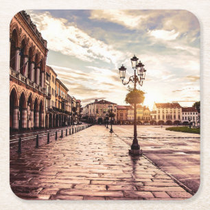 Sunset over square in Padova in Italy Square Paper Coaster