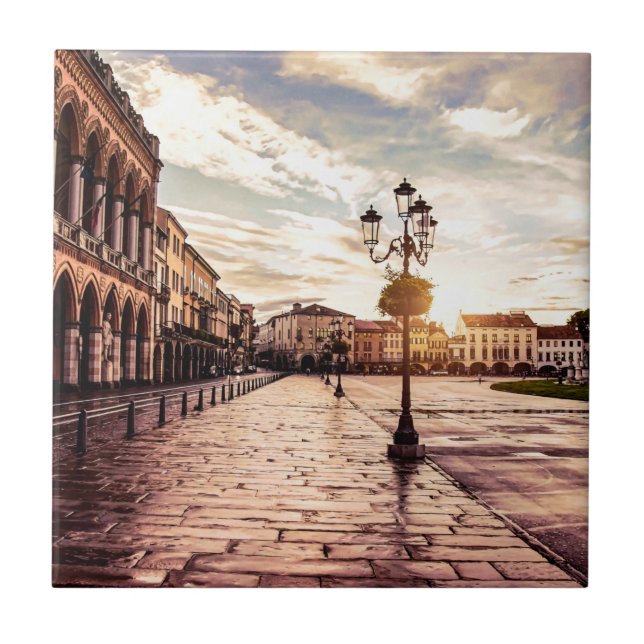 Sunset over square in Padova in Italy Tile (Front)