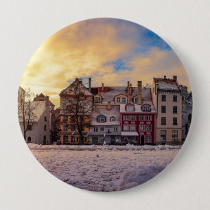 Sunset over street in Riga 10 Cm Round Badge