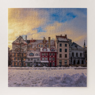 Sunset over street in Riga Jigsaw Puzzle