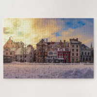 Sunset over street in Riga Jigsaw Puzzle