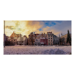 Sunset over street in Riga Poster