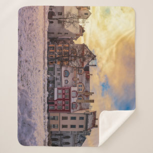 Sunset over street in Riga Sherpa Blanket