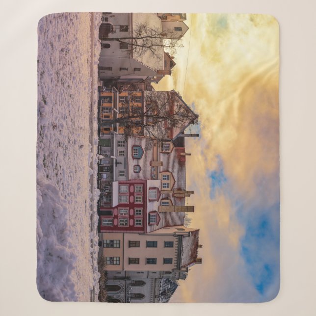 Sunset over street in Riga Sherpa Blanket (Front)