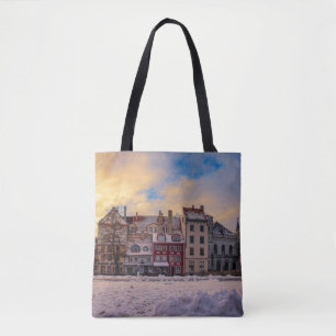 Sunset over street in Riga Tote Bag