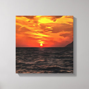 Sunset Over The Aegean Sea Landscape Painting Canvas Print