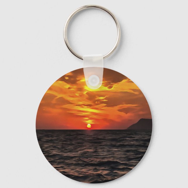 Sunset Over The Aegean Sea Landscape Painting Key Ring (Front)