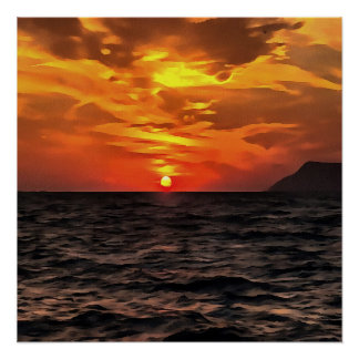 Sunset Over The Aegean Sea Landscape Painting Poster