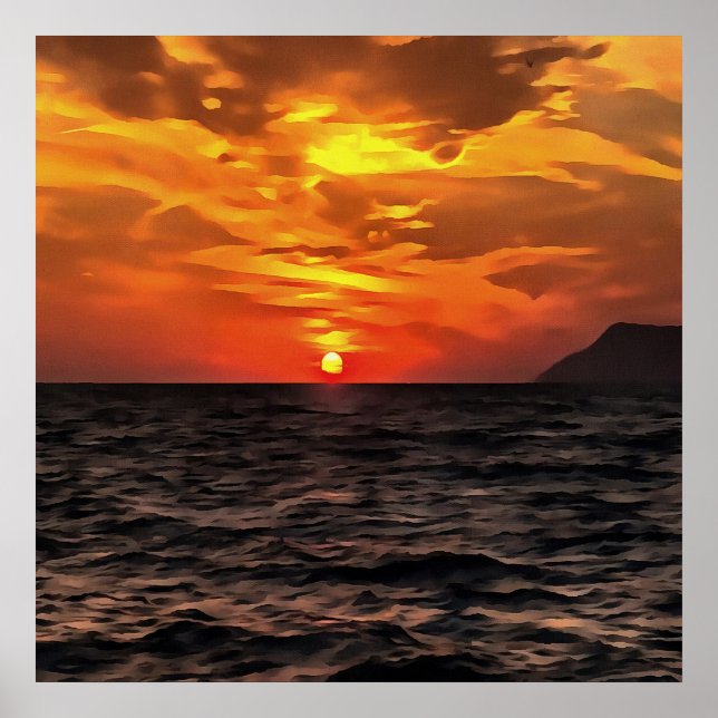 Sunset Over The Aegean Sea Landscape Painting Poster (Front)