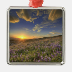 Sunset over the Bitterroot Mountains and vast Metal Tree Decoration