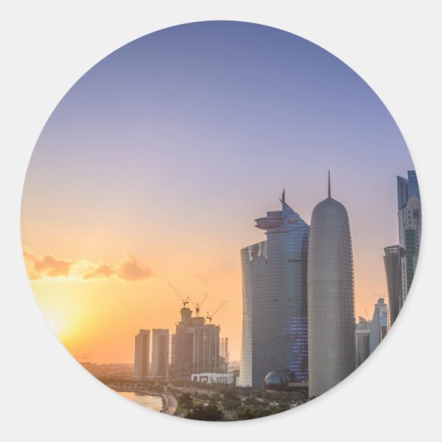 Sunset over the city of Doha, Qatar Classic Round Sticker (Front)