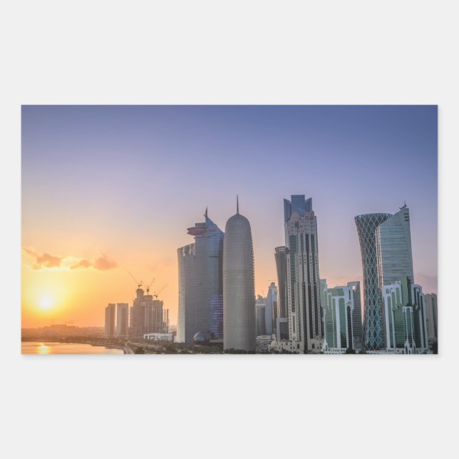 Sunset over the city of Doha, Qatar Rectangular Sticker (Front)