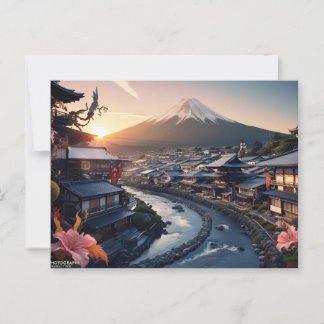 Sunset Over the Fuji Village Postcard