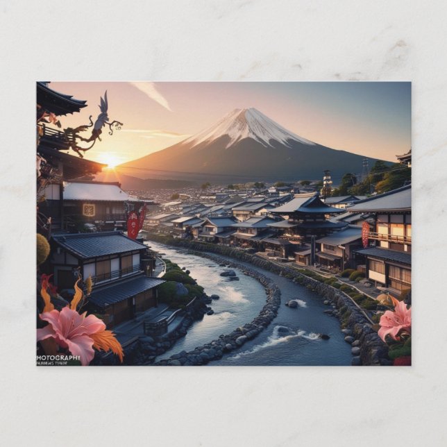 Sunset Over the Fuji Village Postcard (Front)