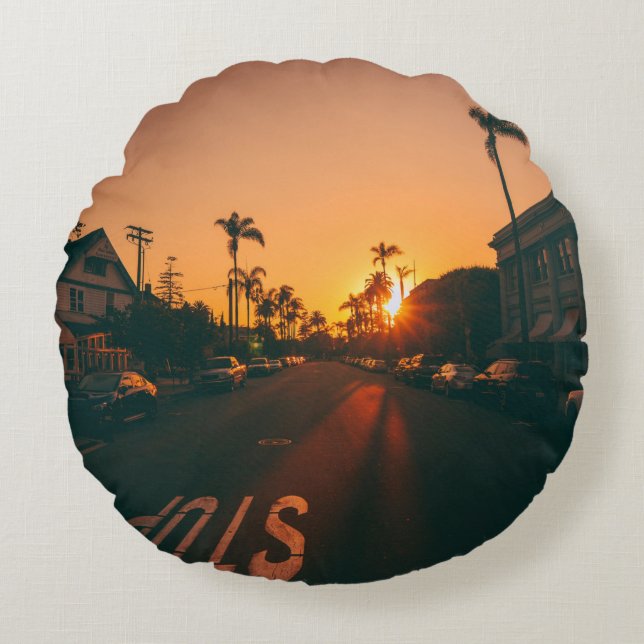 Sunset over the horizon round cushion (Front)