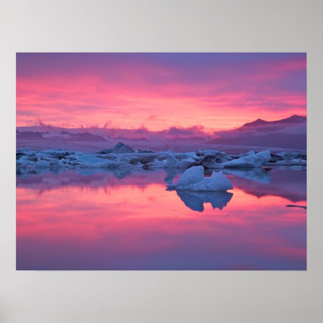 Sunset Over the Jokulsarlon Glacier Lagoon Poster (Front)