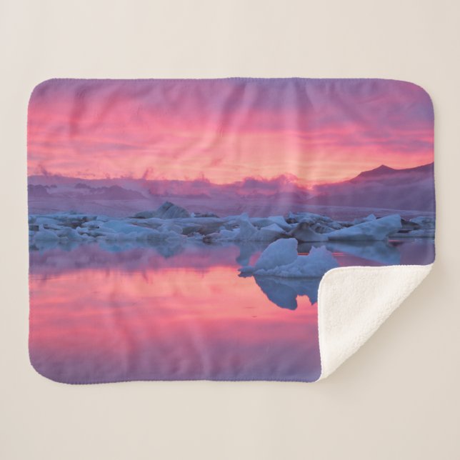 Sunset Over the Jokulsarlon Glacier Lagoon Sherpa Blanket (Front (Horizontal))