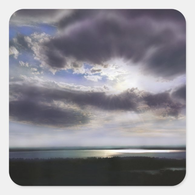 Sunset over the lake square sticker (Front)