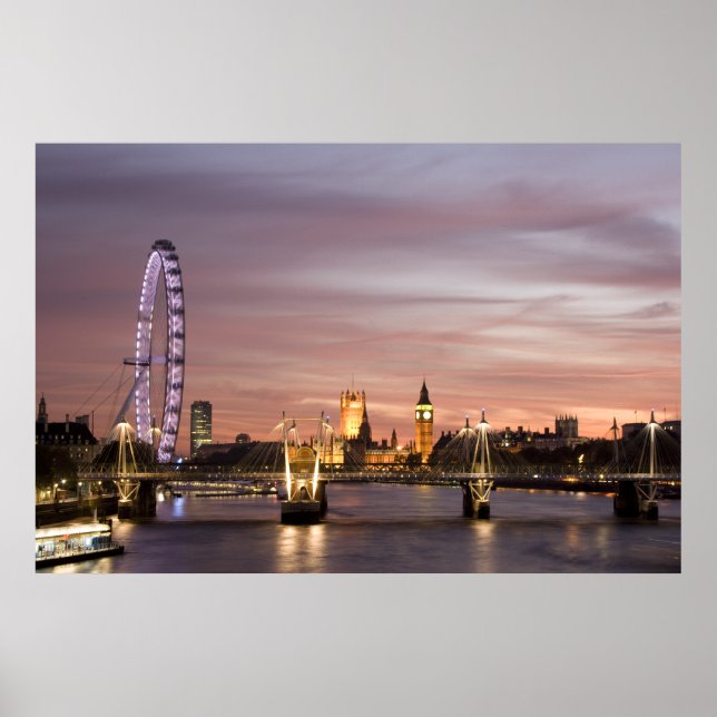 Sunset over the London Eye & Parliament Poster (Front)