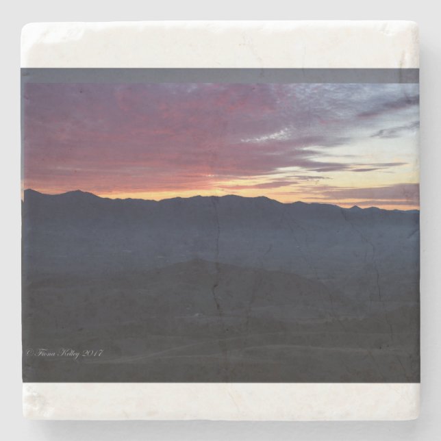 Sunset over the Mountains Stone Coaster (Front)